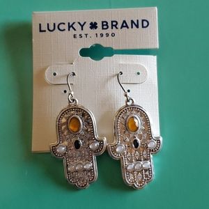 LUCKY BRAND STONE ACCENT HAMSA DROP EARRINGS